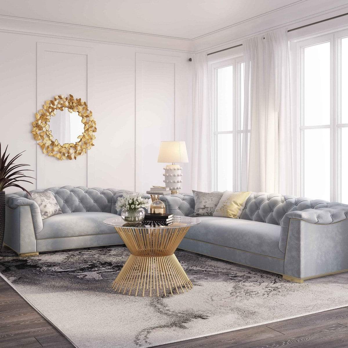 Corlett Velvet Sofa - Grey