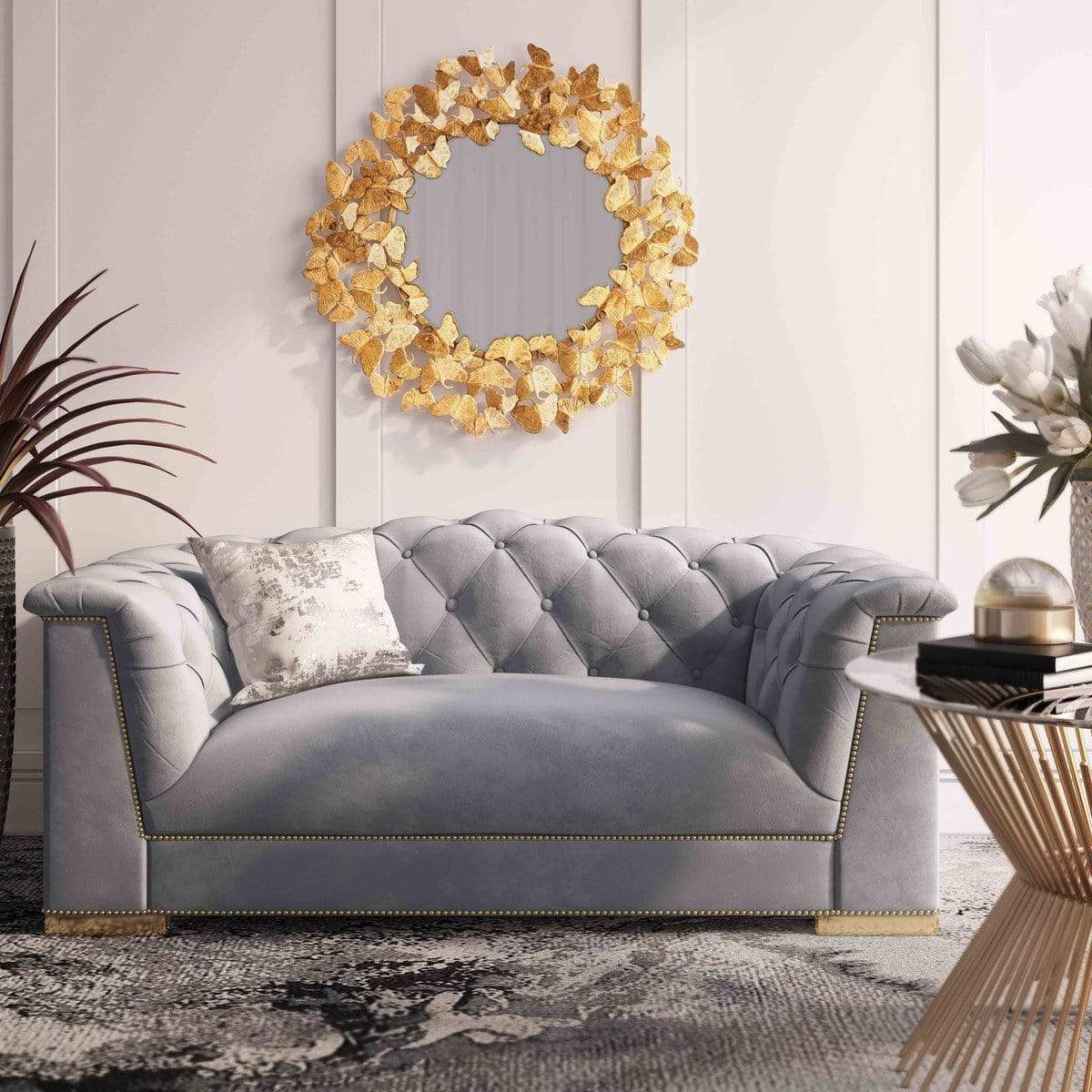 Corlett Velvet Sofa - Grey