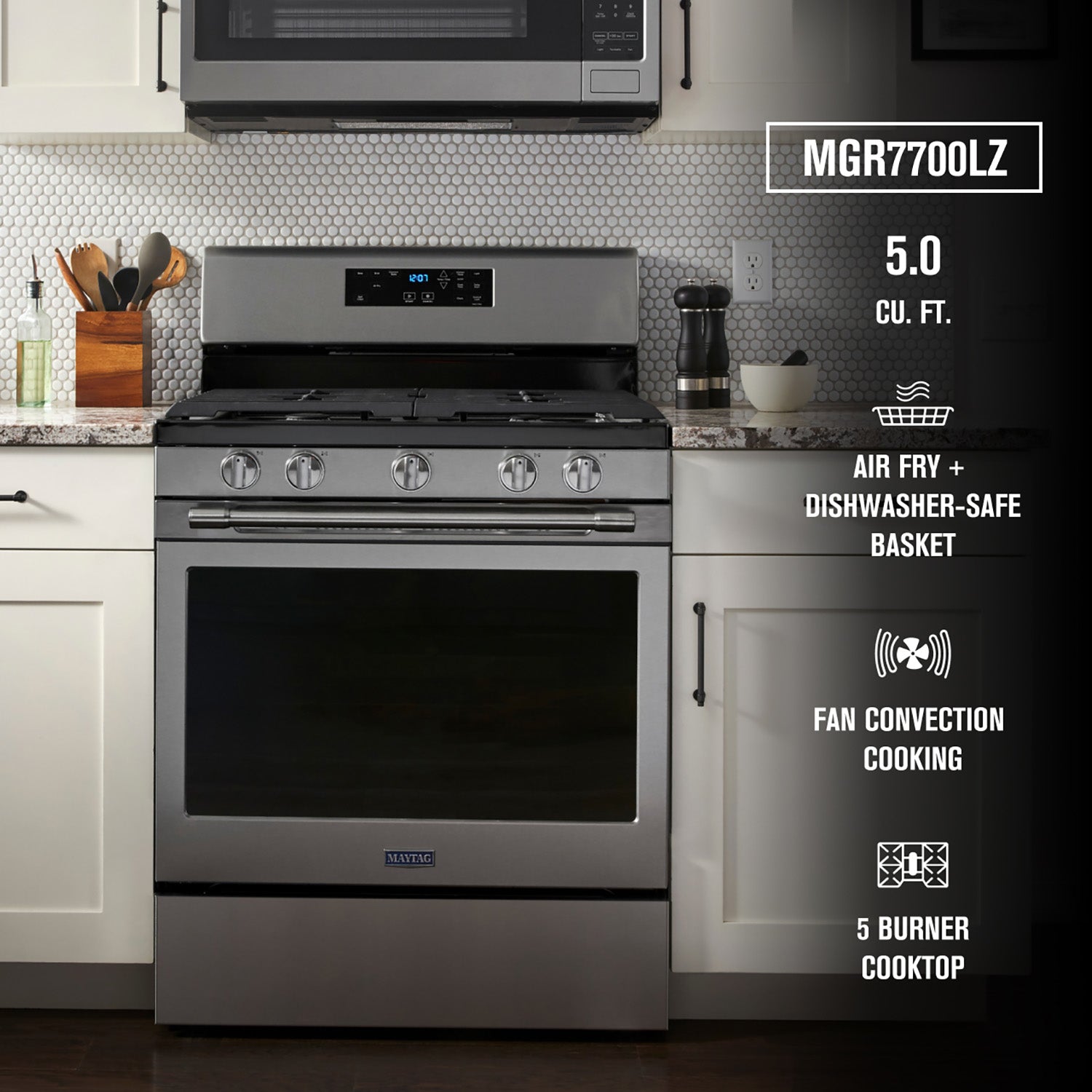 Maytag Fingerprint Resistant Stainless Steel 30" Gas Range with AirFry (5 Cu.Ft.) - MGR7700LZ