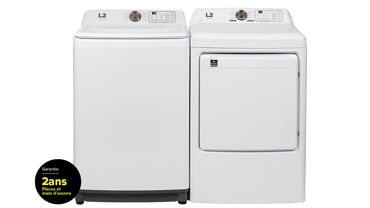 L2 Laveuse à chargement par le haut 5,2 pi³ blanc et sécheuse électrique 7,5 pi³ blanc - LT52N1BWWC/LE52N1BWWC--