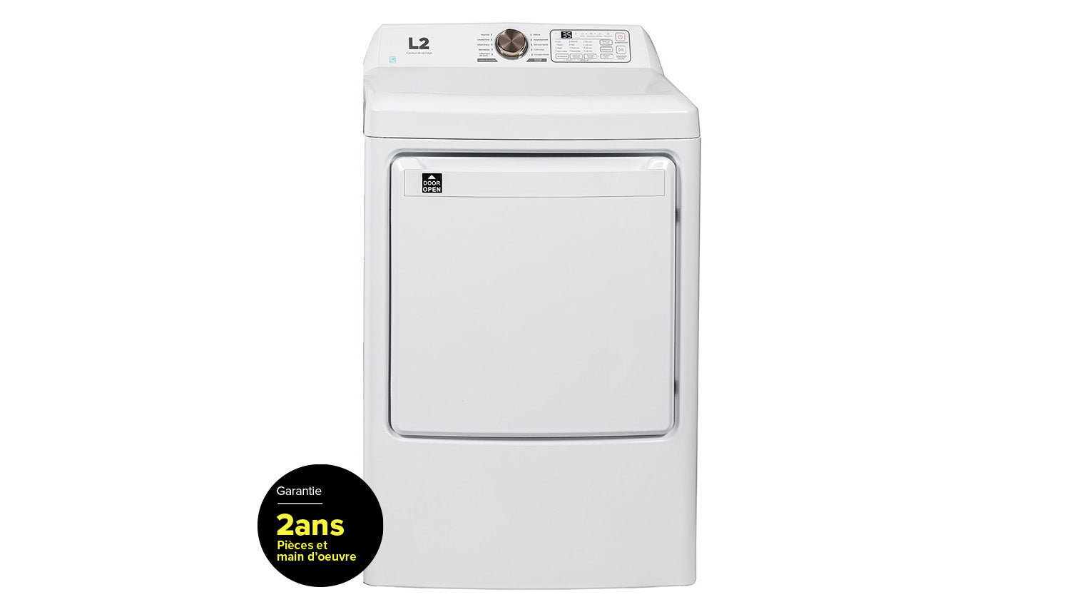 L2 White Electric Dryer with French Display (7.5 Cu. Ft) - LE52N1BWWCFR