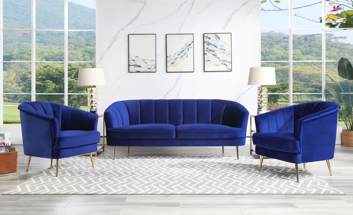 Bildud Velvet Arm Chair - Blue