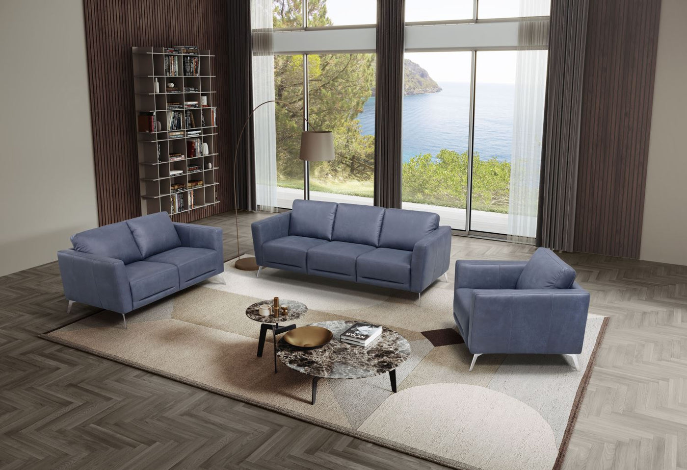 Goillet Italian Leather Sofa - Blue