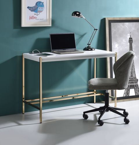 Loher Writing Desk with USB - White