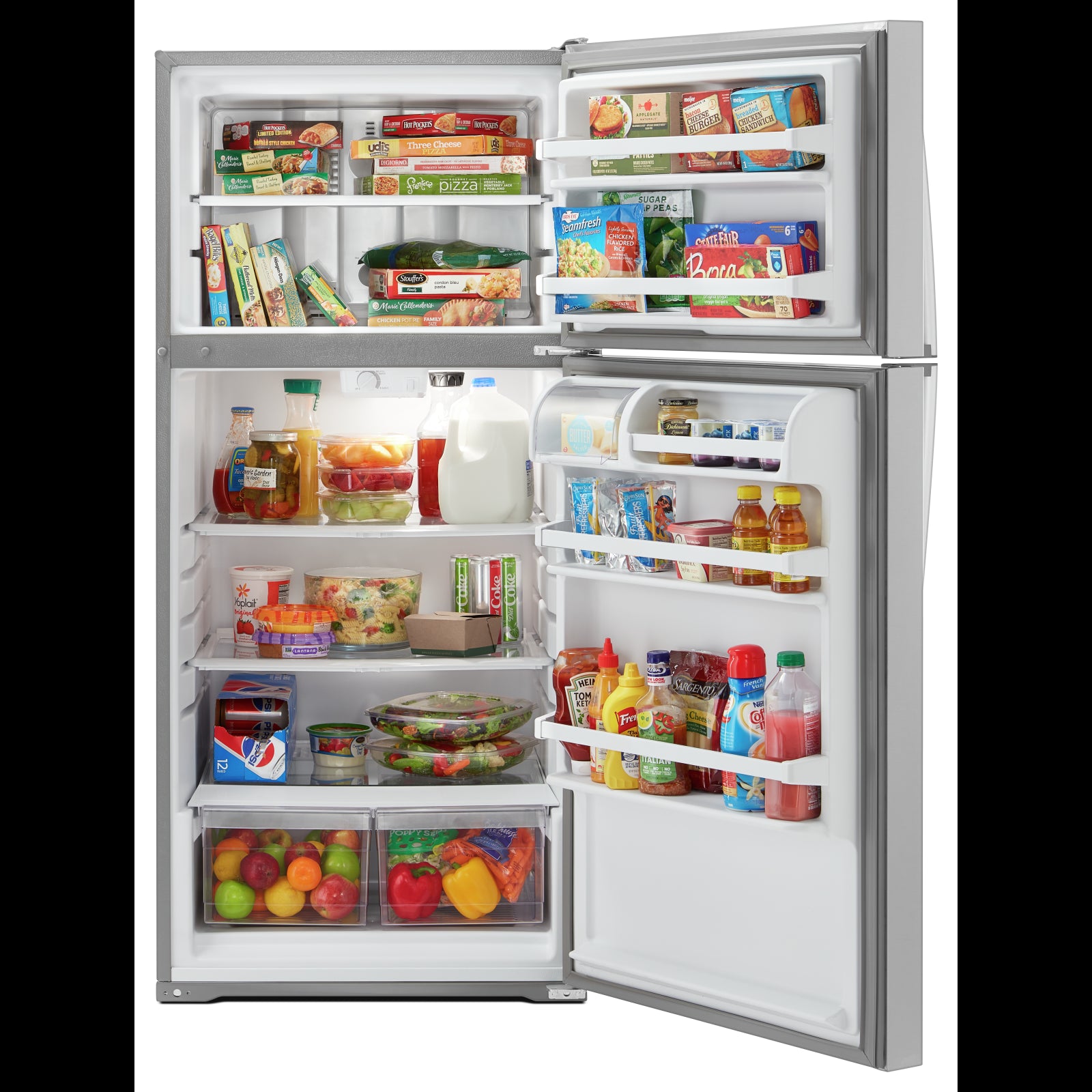 Whirlpool Monochromatic Stainless Steel Top-Freezer Refrigerator (14 Cu. Ft.) - WRT134TFDM