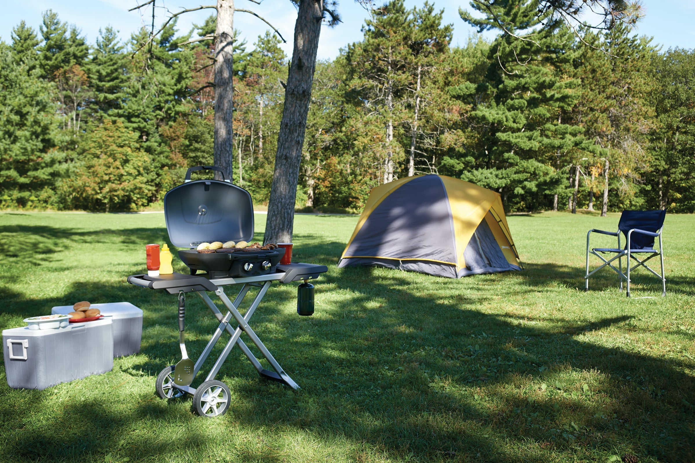 Napoleon TravelQ 285X Portable Propane Gas Grill and Scissor Cart with Griddle - TQ285X-RD-1-A
