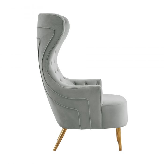 Chiku Velvet Wingback Accent Chair - Grey