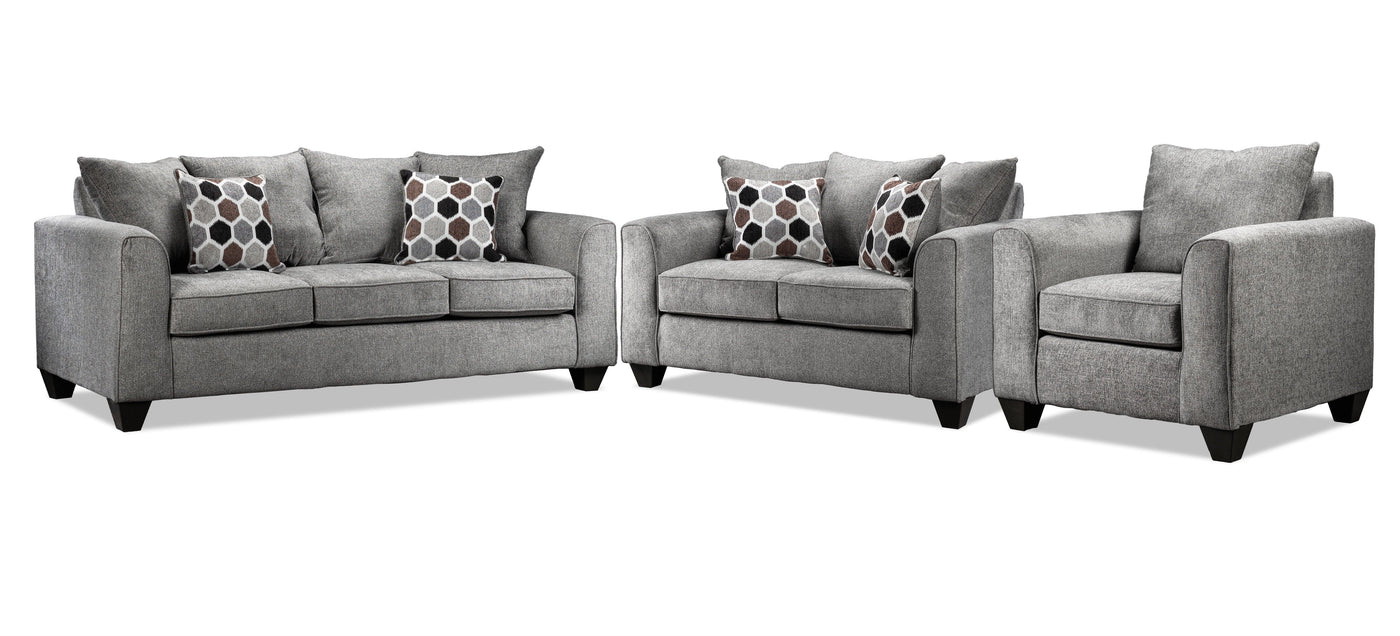 Elio Sofa, Loveseat and Chair Set - Platinum