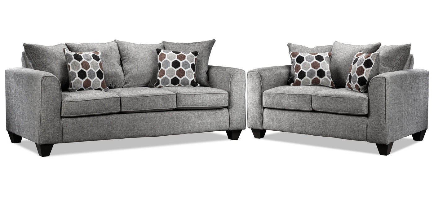 Elio Sofa and Loveseat Set - Platinum
