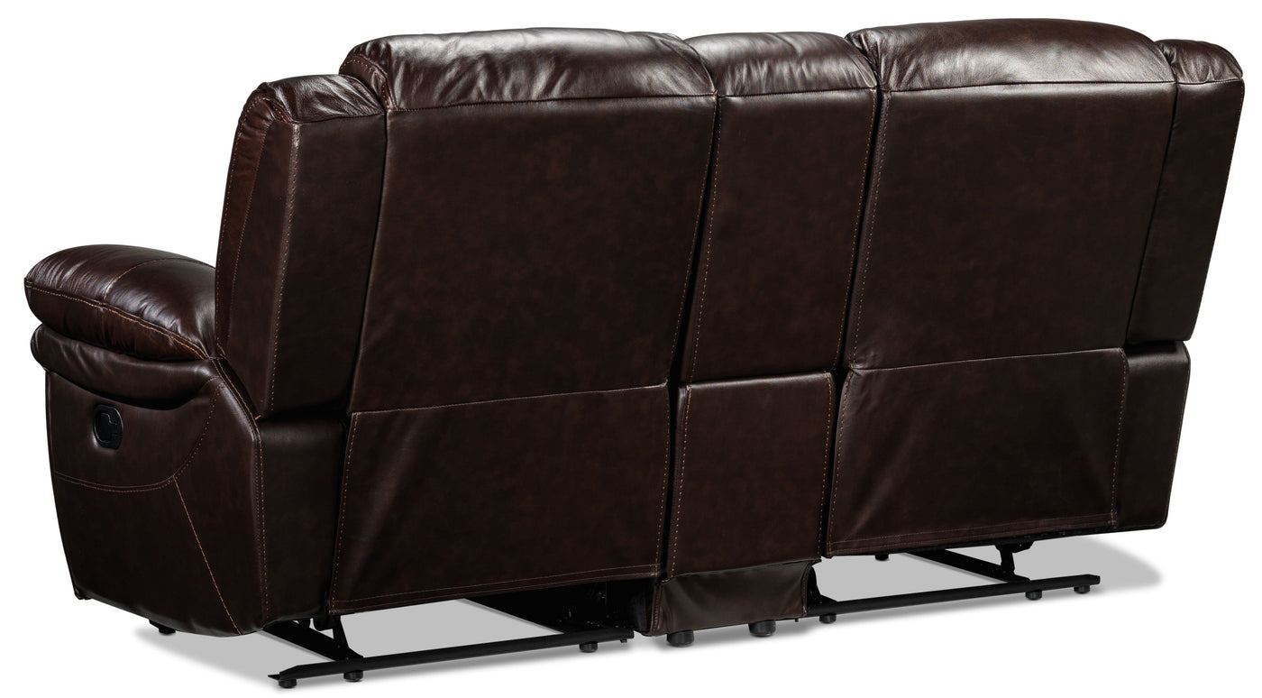Cooper Reclining Leather Sofa and Loveseat with Console Set - Brown