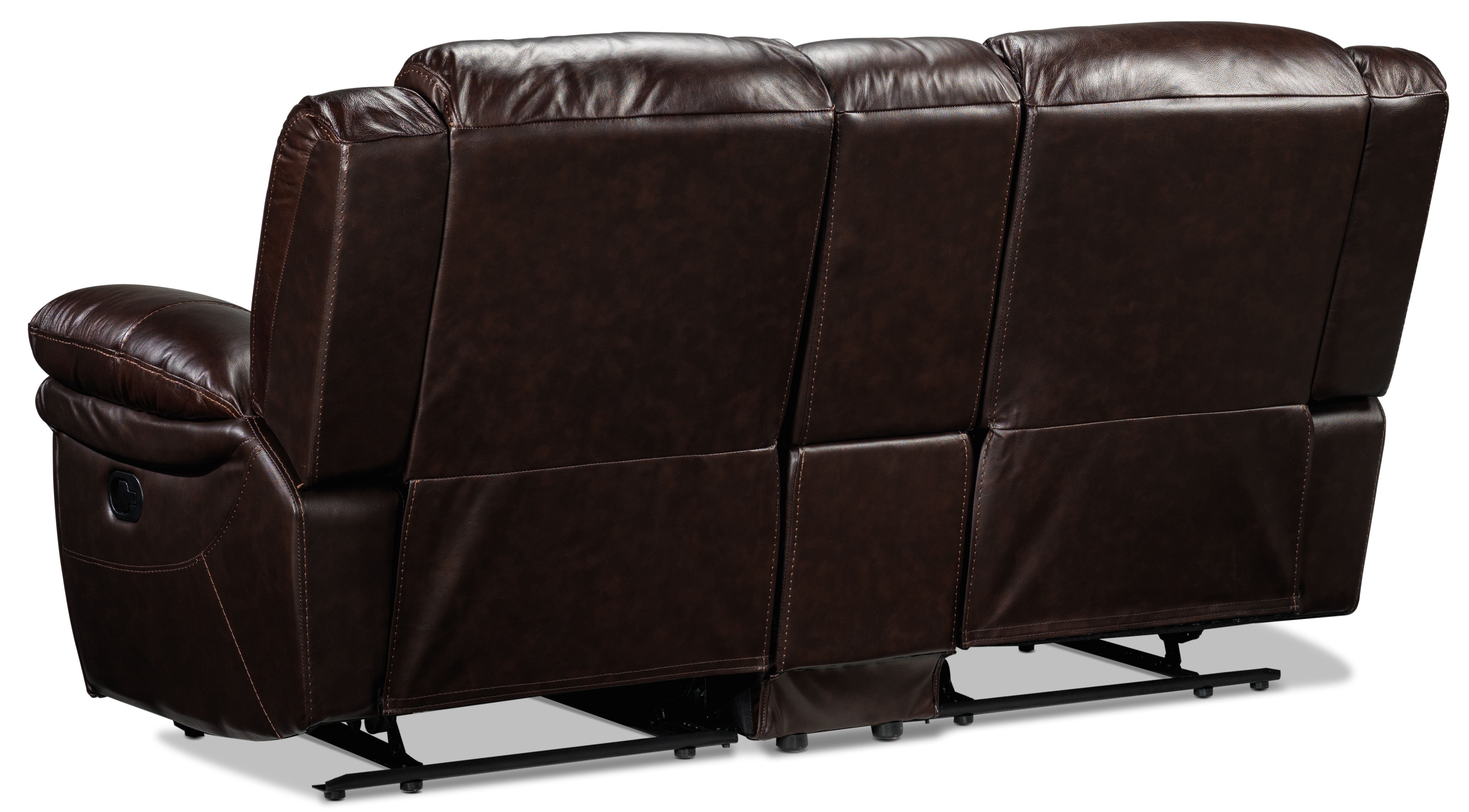 Cooper Reclining Leather Sofa and Loveseat with Console Set - Brown