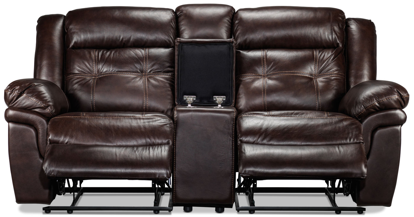 Cooper Reclining Leather Sofa and Loveseat with Console Set - Brown