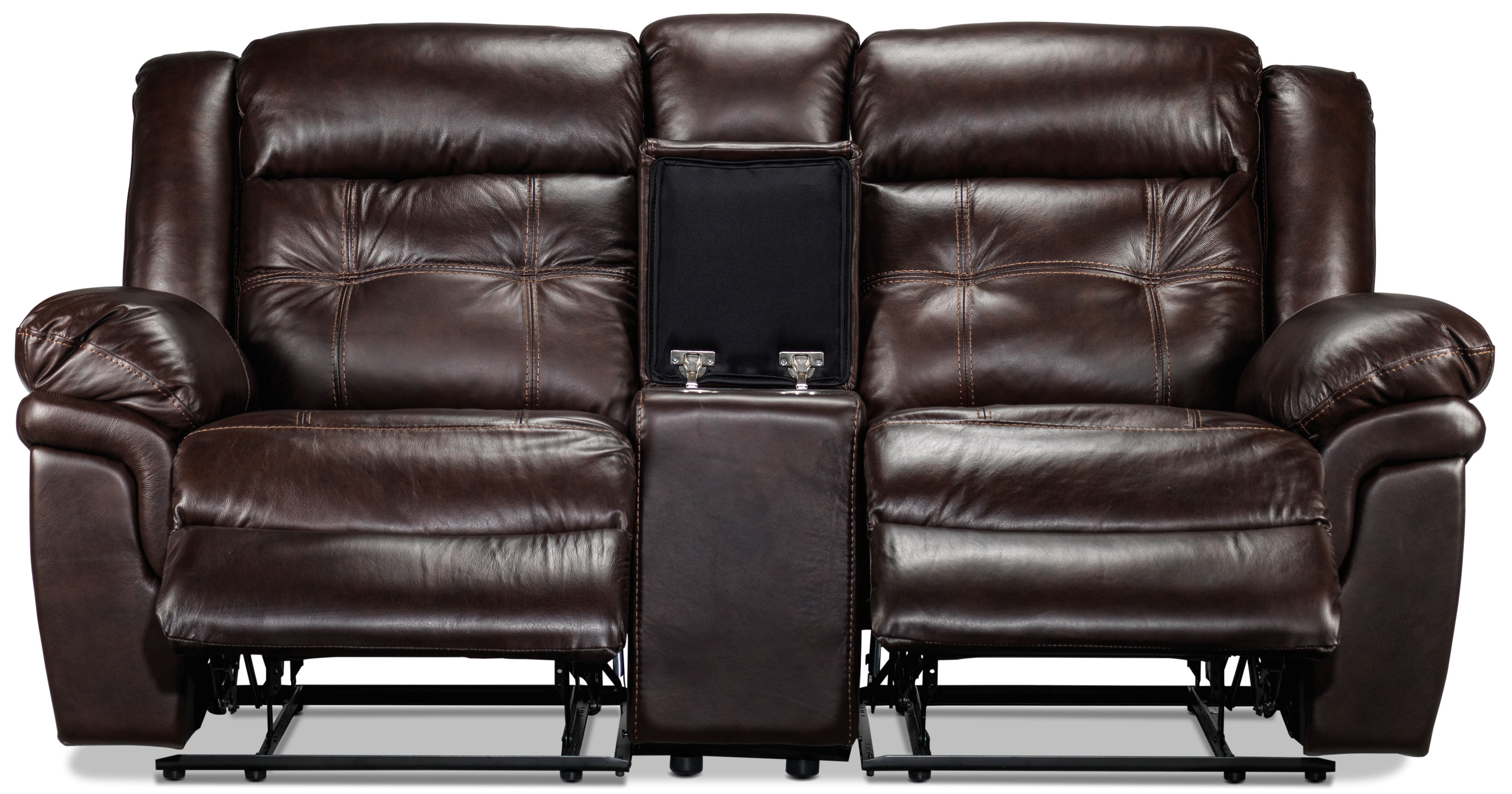 Cooper Reclining Leather Sofa and Loveseat with Console Set - Brown