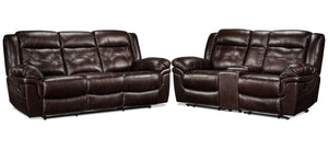 Cooper Reclining Leather Sofa and Loveseat with Console Set - Brown