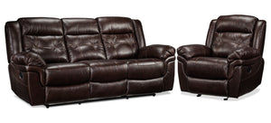 Cooper Reclining Leather Sofa and Recliner Set - Brown