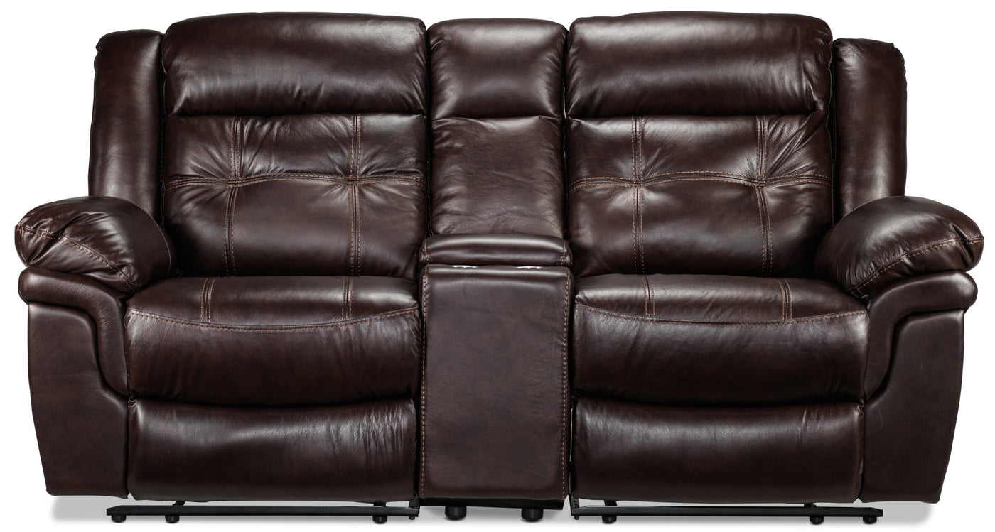 Cooper Reclining Leather Loveseat with Console - Brown
