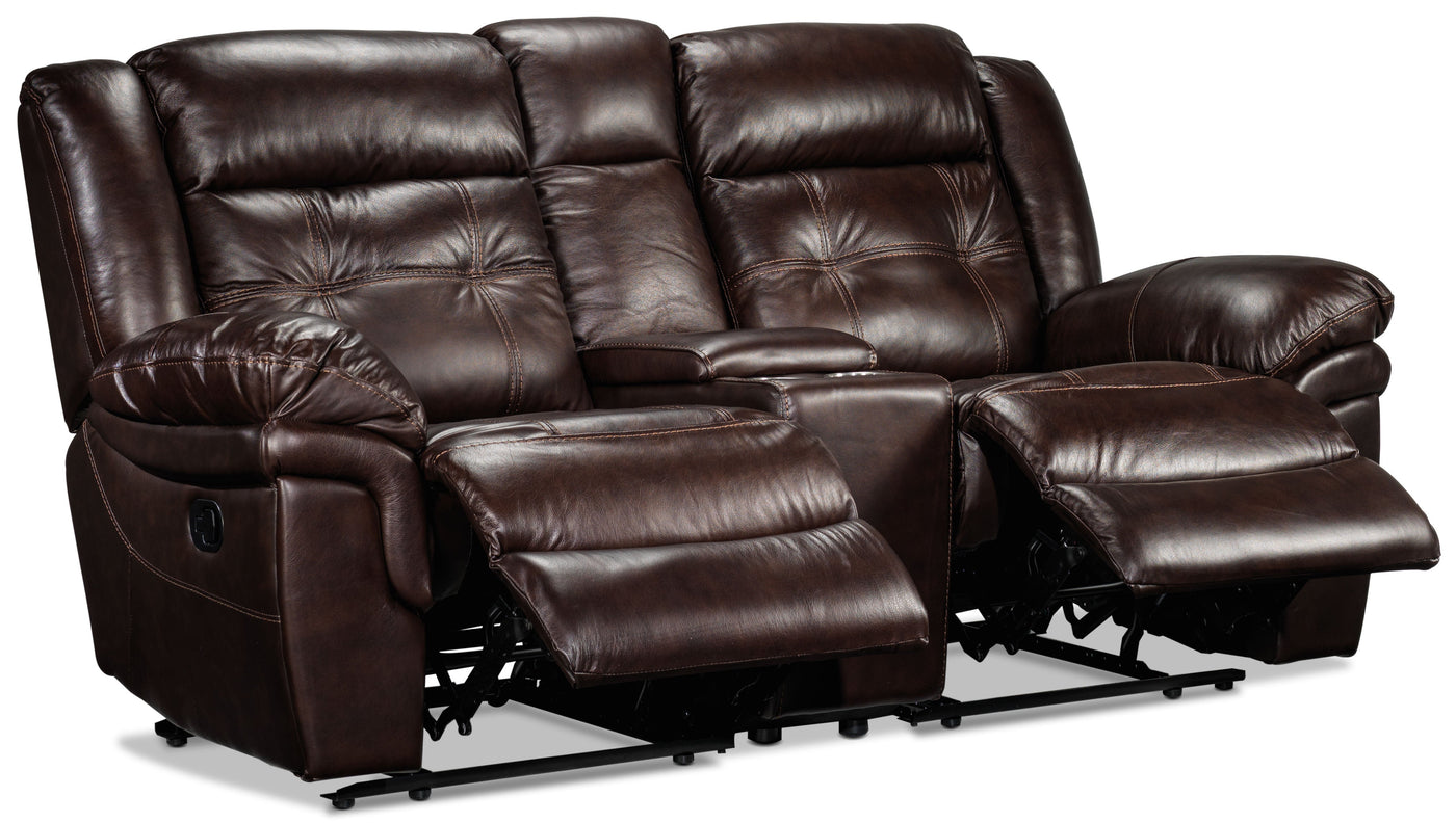 Cooper Reclining Leather Loveseat with Console - Brown