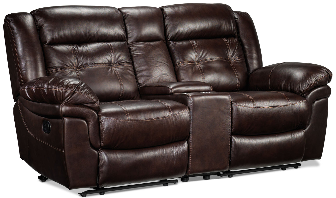 Cooper Reclining Leather Loveseat with Console - Brown