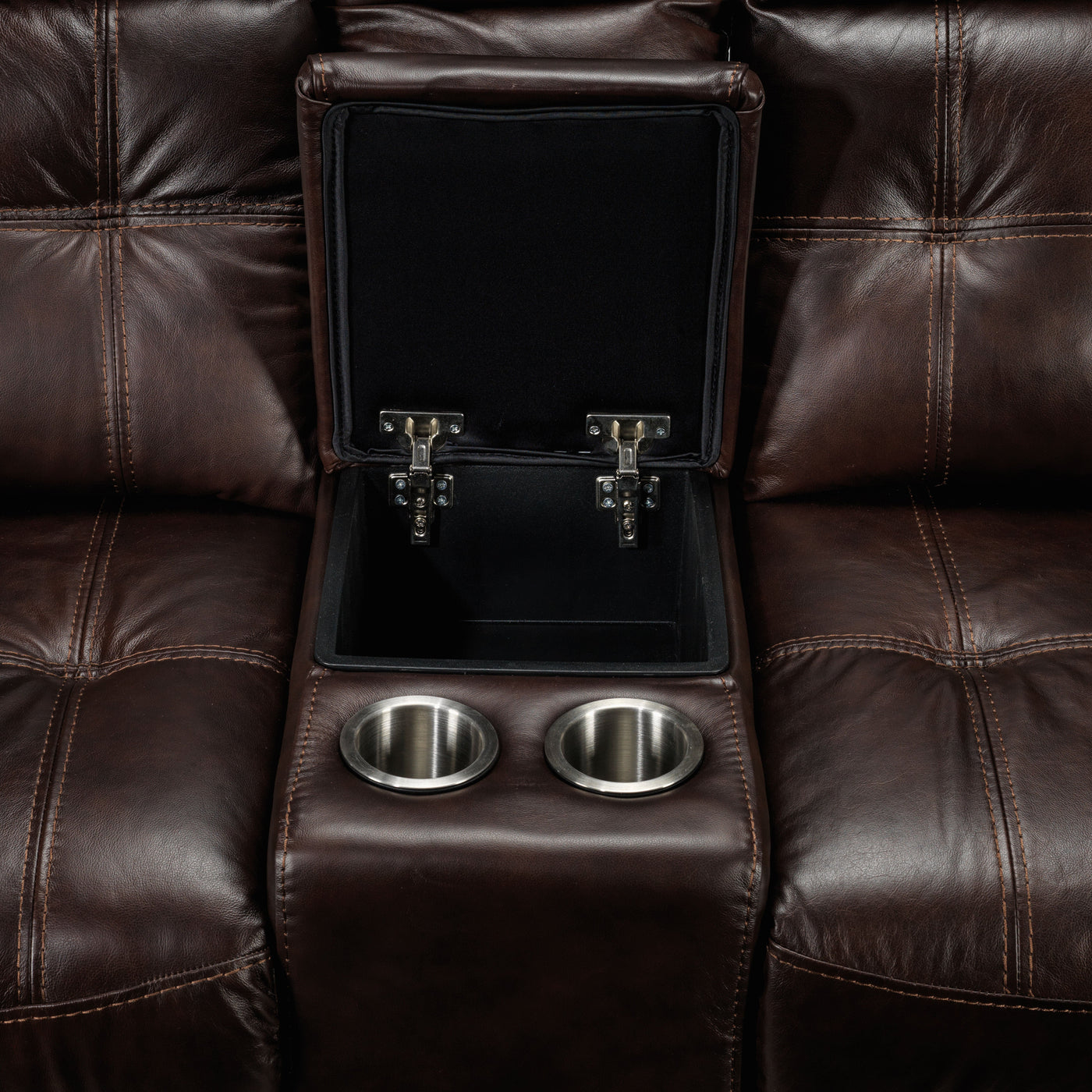 Cooper Reclining Leather Loveseat with Console - Brown