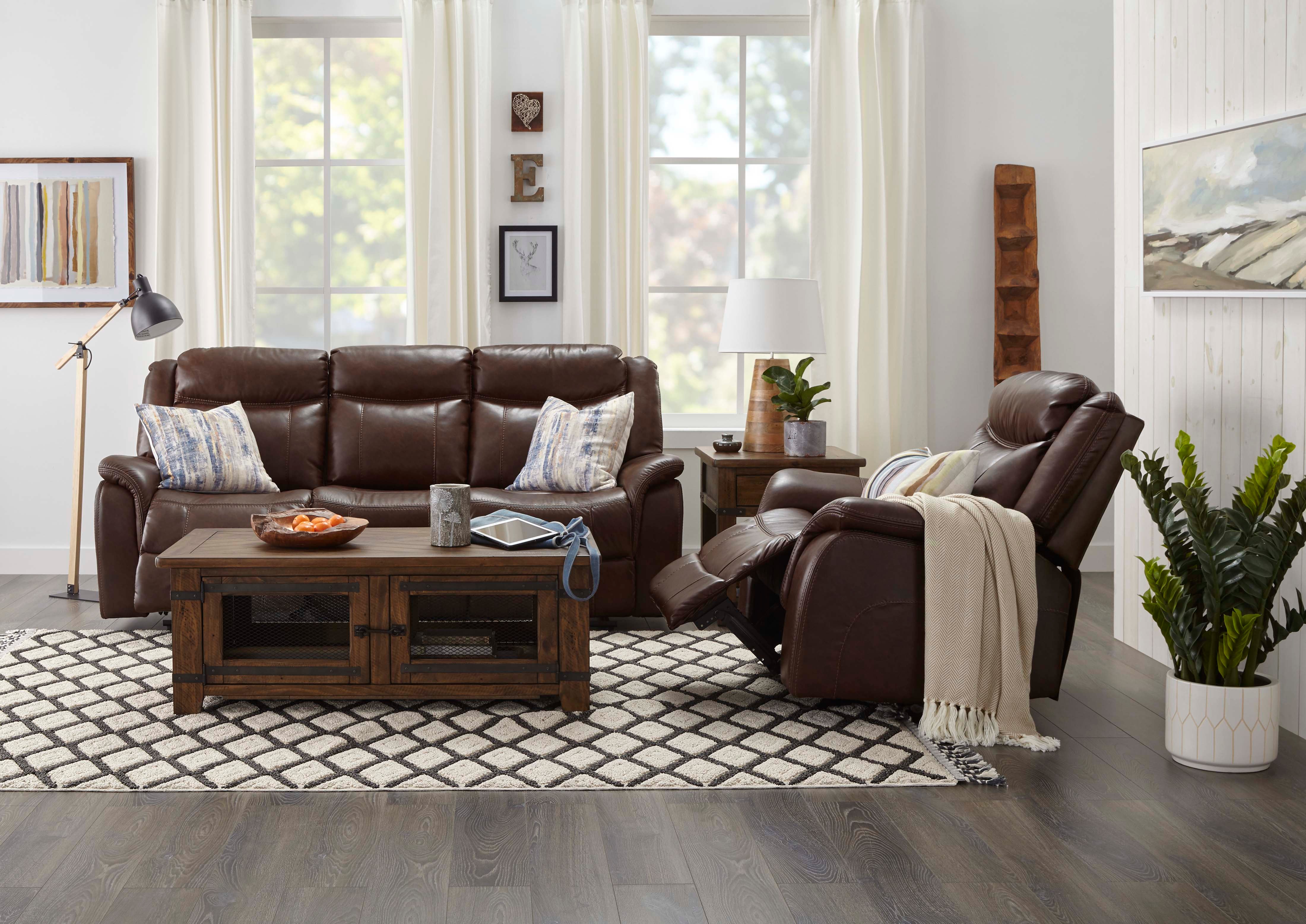 Scorpio Reclining Sofa with Drop Tray - Whiskey Brown