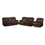 Scorpio Reclining Sofa, Reclining Loveseat and Glider Recliner - Whiskey Brown