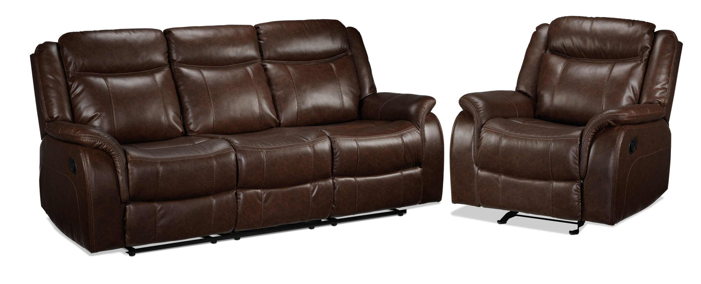 Scorpio Reclining Sofa and Glider Recliner - Whiskey Brown