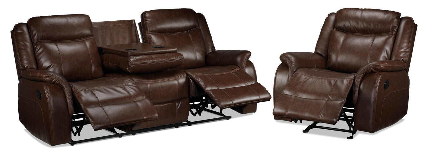 Scorpio Reclining Sofa and Glider Recliner - Whiskey Brown