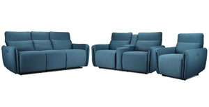 Larsen Power Reclining Sofa, Loveseat and Chair Set - Commodore Blue