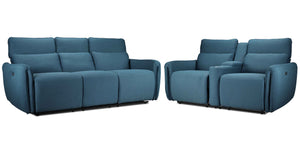 Larsen Power Reclining Sofa and Loveseat Set - Commodore Blue