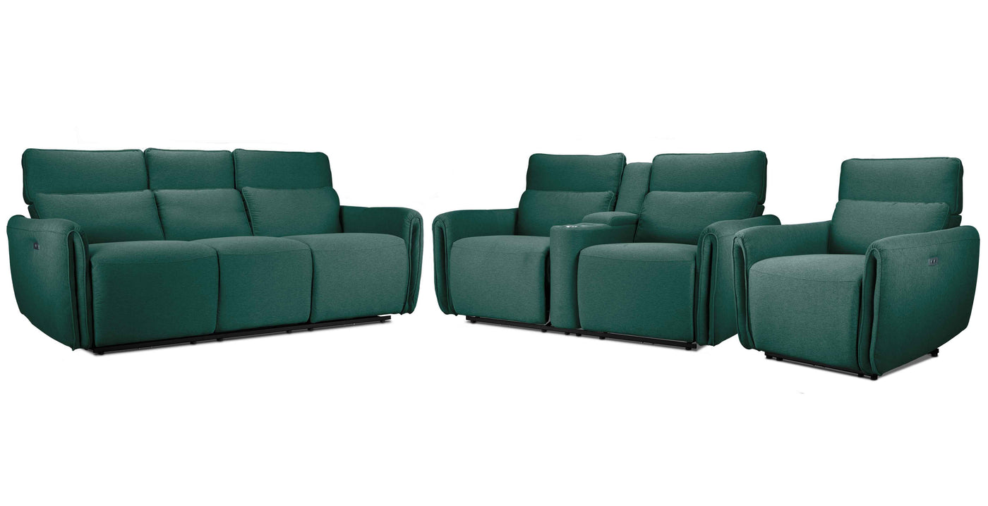 Larsen Power Reclining Sofa, Loveseat and Chair Set - Peacock