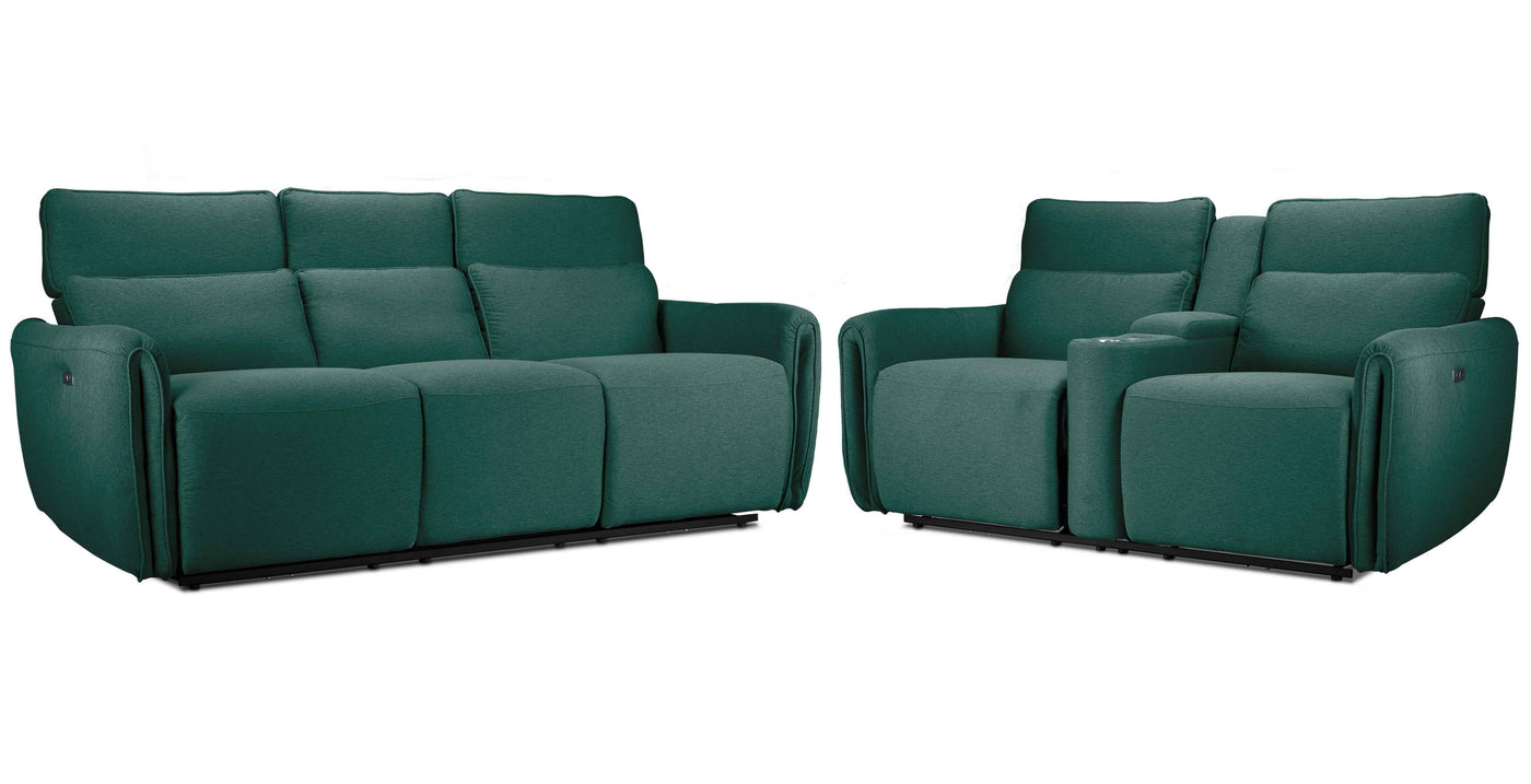 Larsen Power Reclining Sofa and Loveseat Set - Peacock