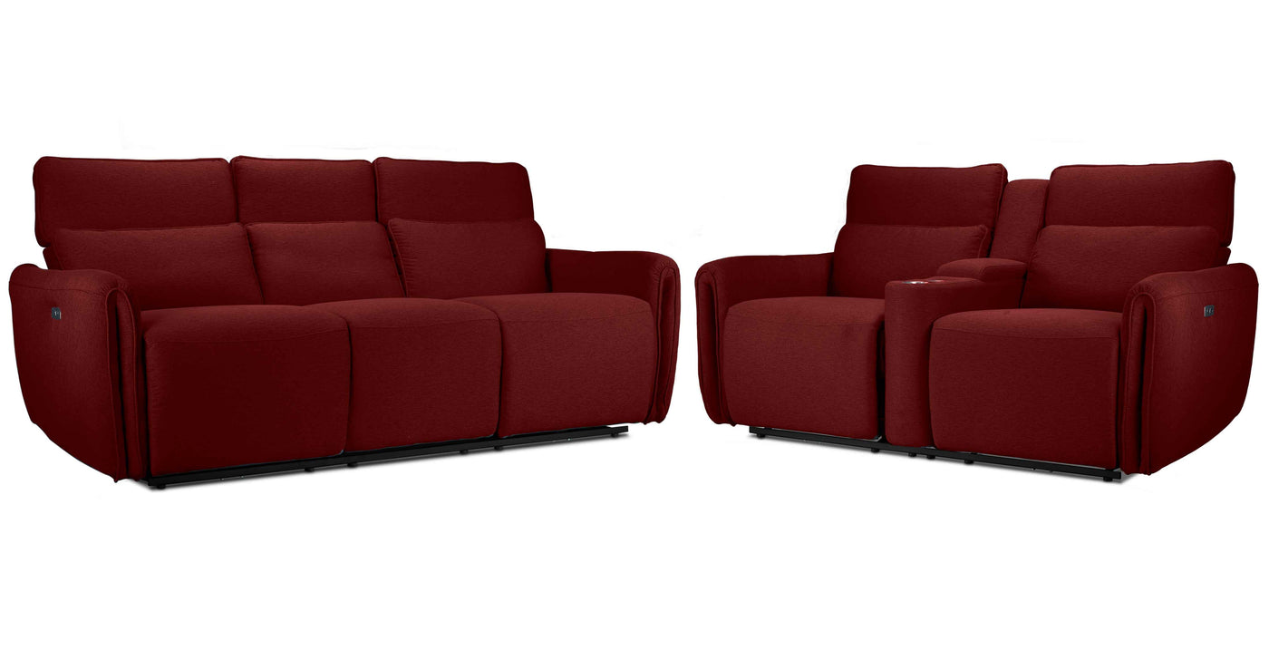 Larsen Power Reclining Sofa and Loveseat Set - Scarlet