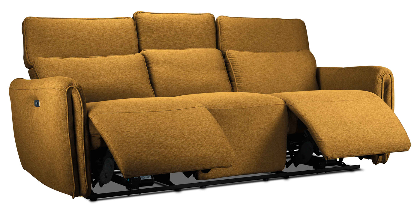 Larsen Power Reclining Sofa, Loveseat and Chair Set - Curry