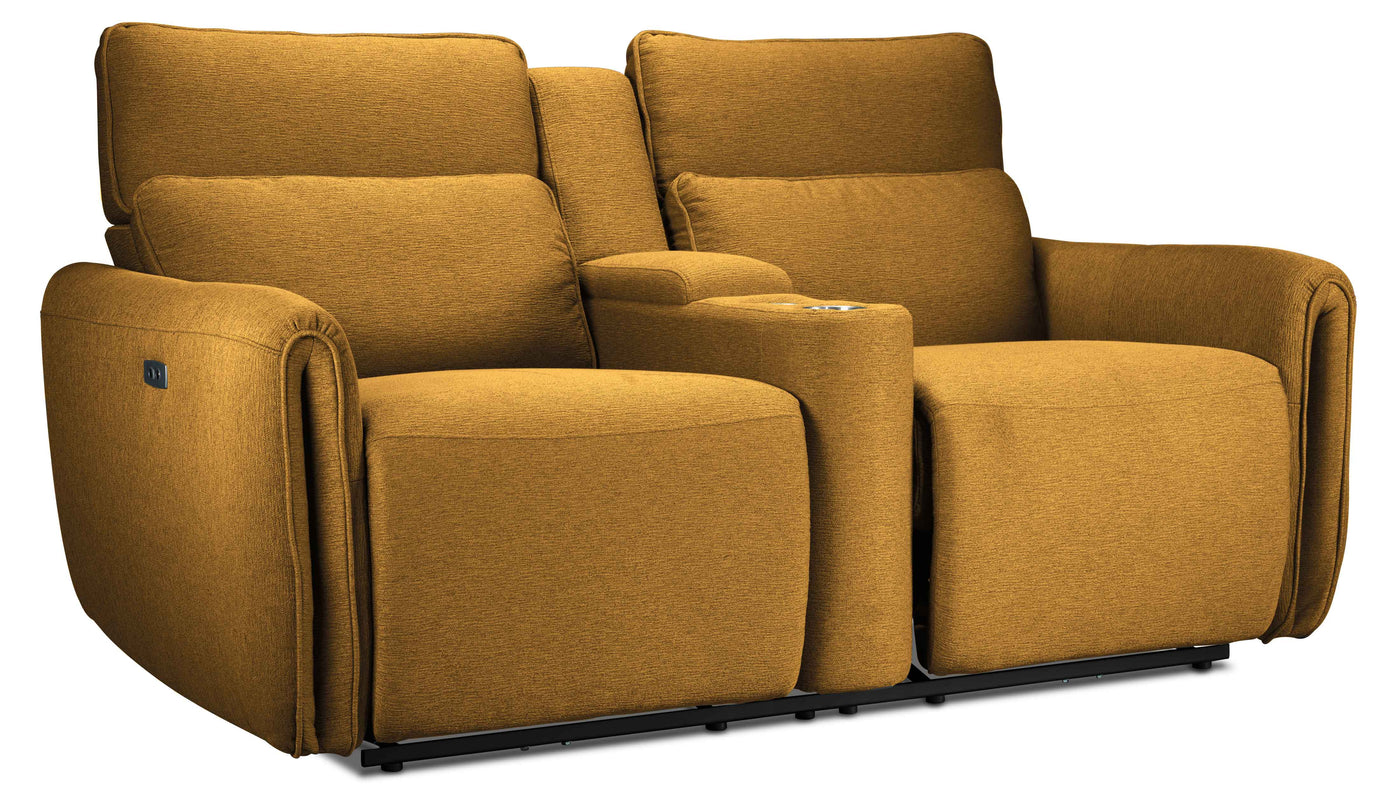 Larsen Power Reclining Sofa, Loveseat and Chair Set - Curry