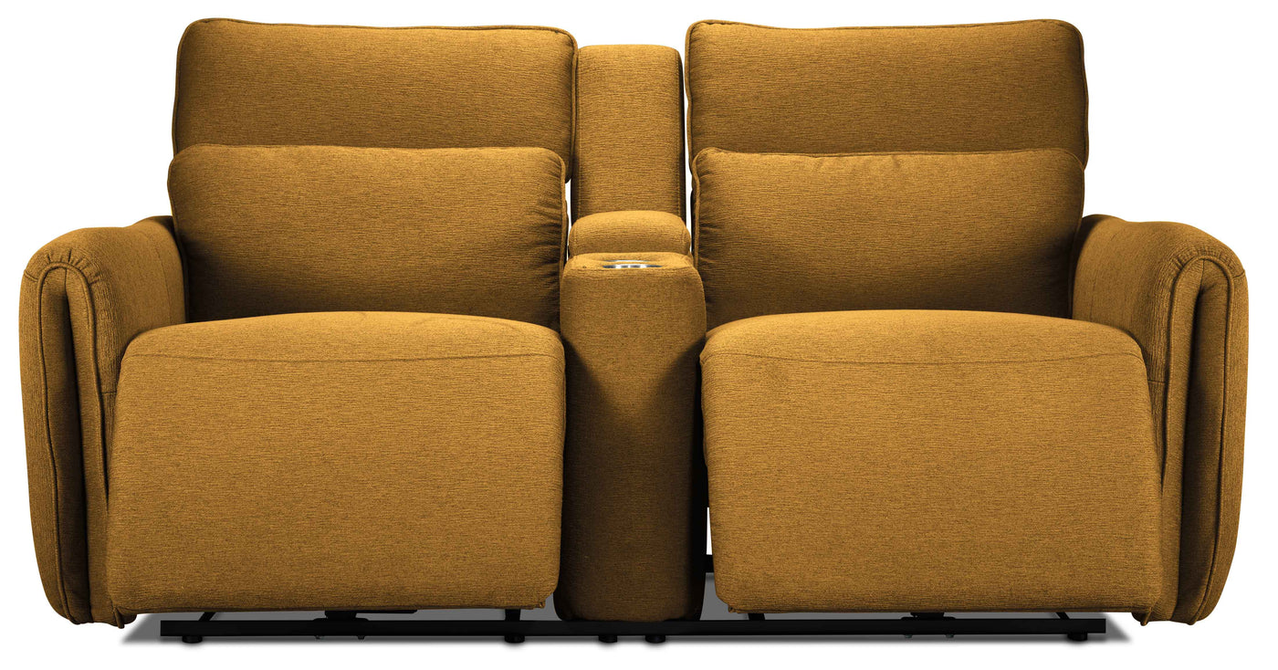 Larsen Power Reclining Sofa and Loveseat Set - Curry