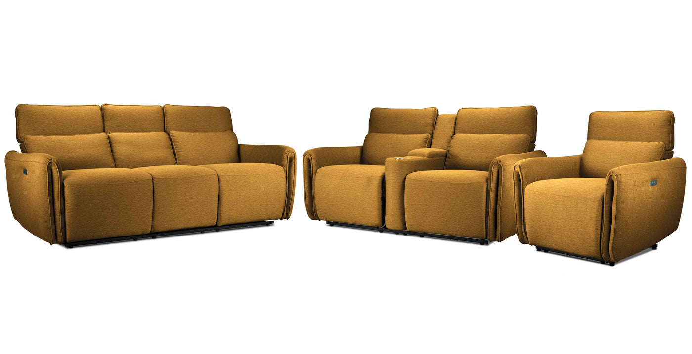 Larsen Power Reclining Sofa, Loveseat and Chair Set - Curry
