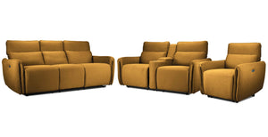Larsen Power Reclining Sofa, Loveseat and Chair Set - Curry