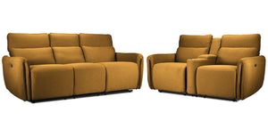 Larsen Power Reclining Sofa and Loveseat Set - Curry