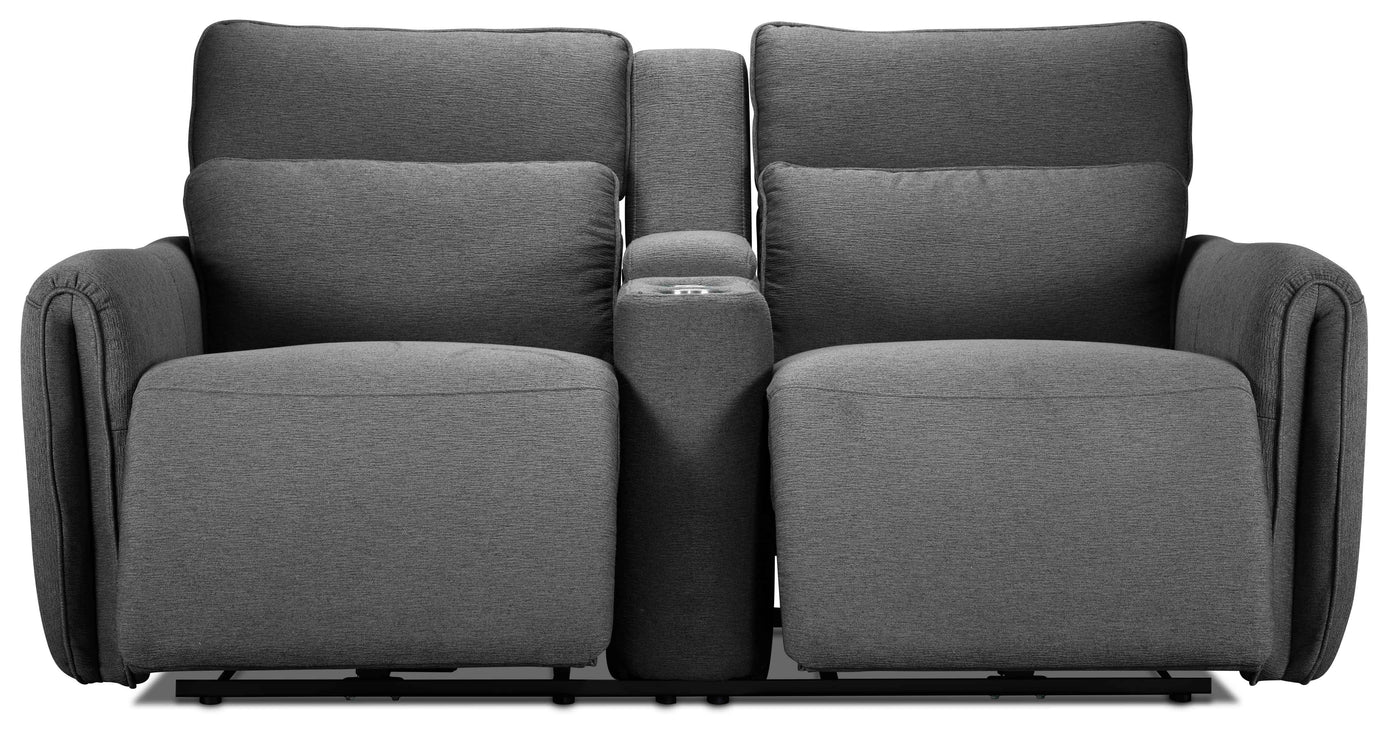 Larsen Power Reclining Sofa and Loveseat Set - Platinum Grey