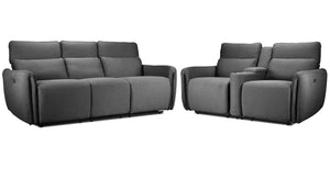 Larsen Power Reclining Sofa and Loveseat Set - Platinum Grey