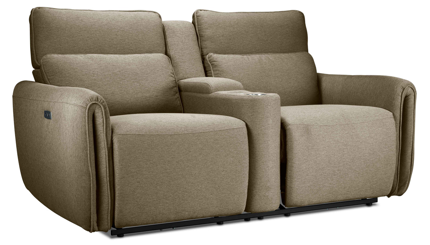 Larsen Power Reclining Sofa and Loveseat Set - Sand