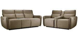Larsen Power Reclining Sofa and Loveseat Set - Sand