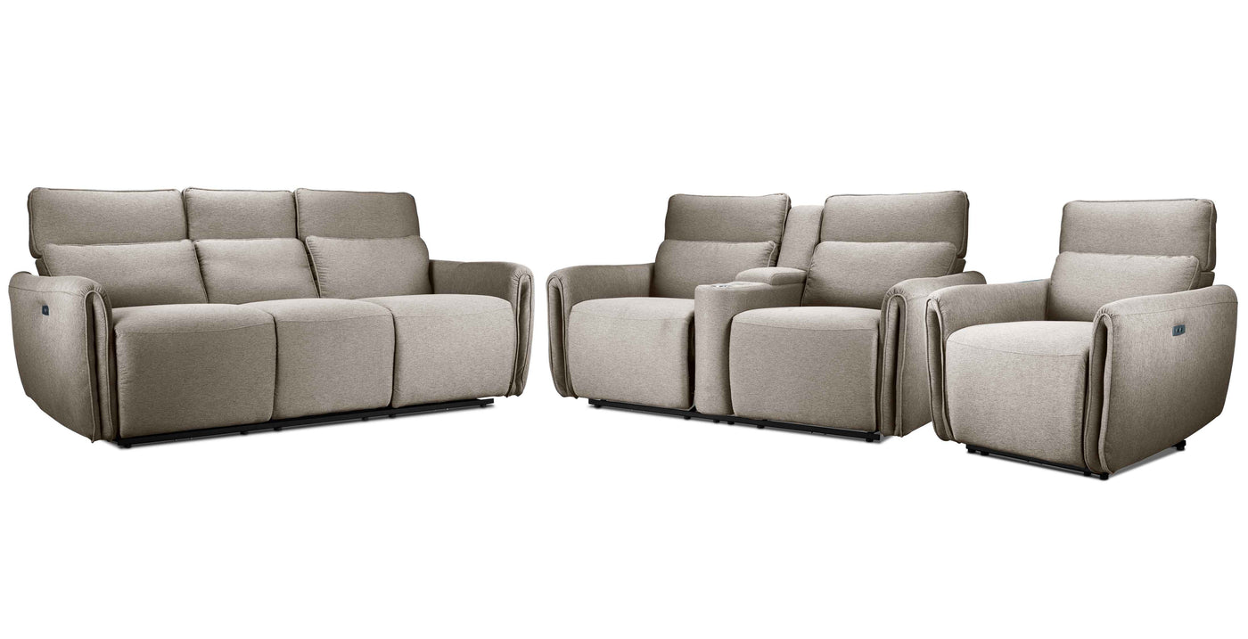 Larsen Power Reclining Sofa, Loveseat and Chair Set - Pearl