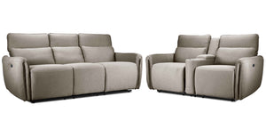 Larsen Power Reclining Sofa and Loveseat Set - Pearl