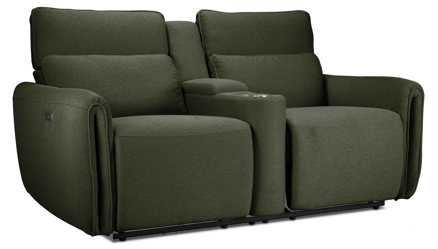 Larsen Power Reclining Sofa and Loveseat Set - Olive