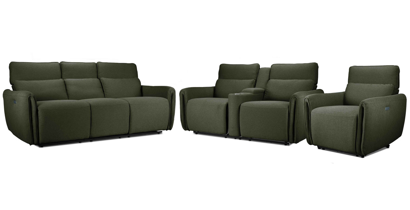 Larsen Power Reclining Sofa, Loveseat and Chair Set - Olive