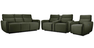 Larsen Power Reclining Sofa, Loveseat and Chair Set - Olive