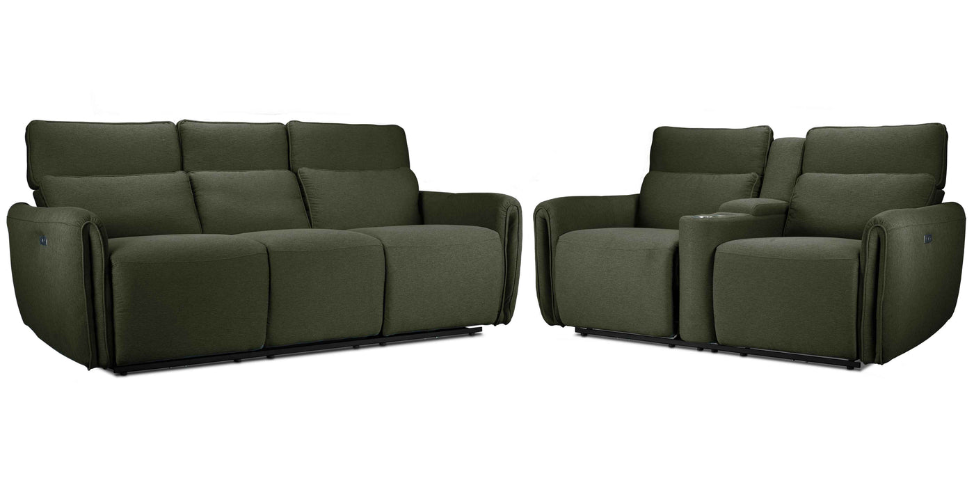 Larsen Power Reclining Sofa and Loveseat Set - Olive