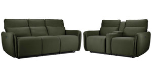Larsen Power Reclining Sofa and Loveseat Set - Olive