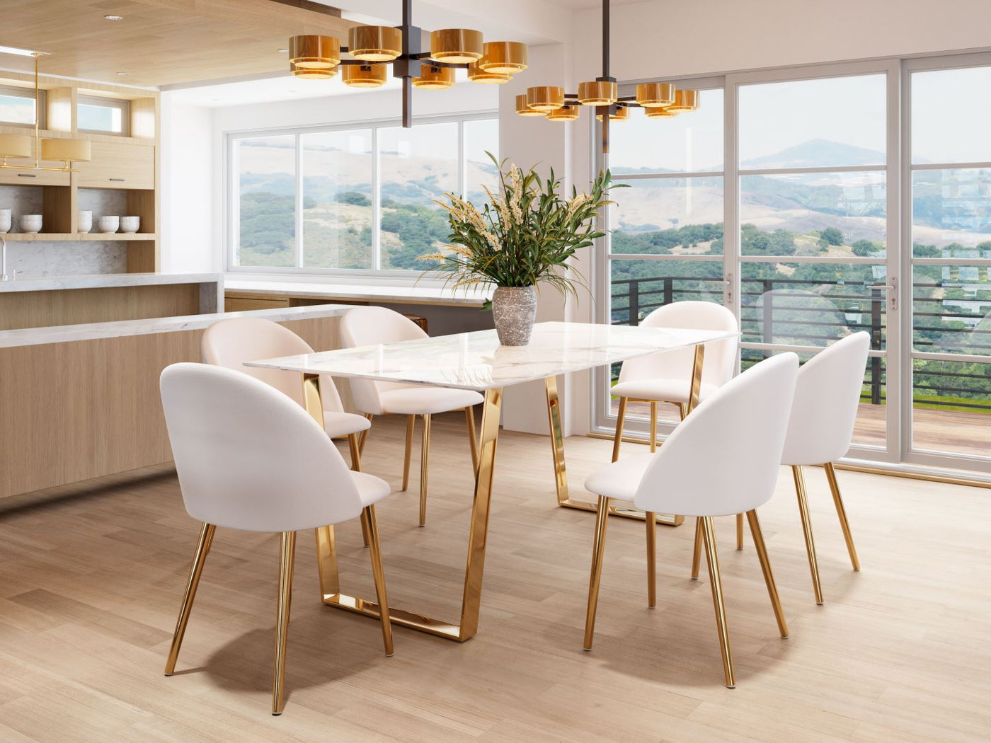 Nezh Elegant Dining Chair - Cream/Gold - Set of 2